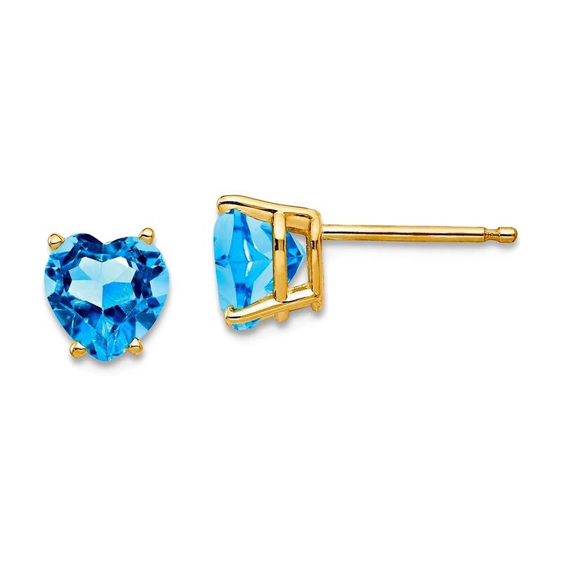 Curata 14k Yellow or White Gold 6mm Heart Precious Gemstone Stud Earrings - Yellow - Blue Topaz