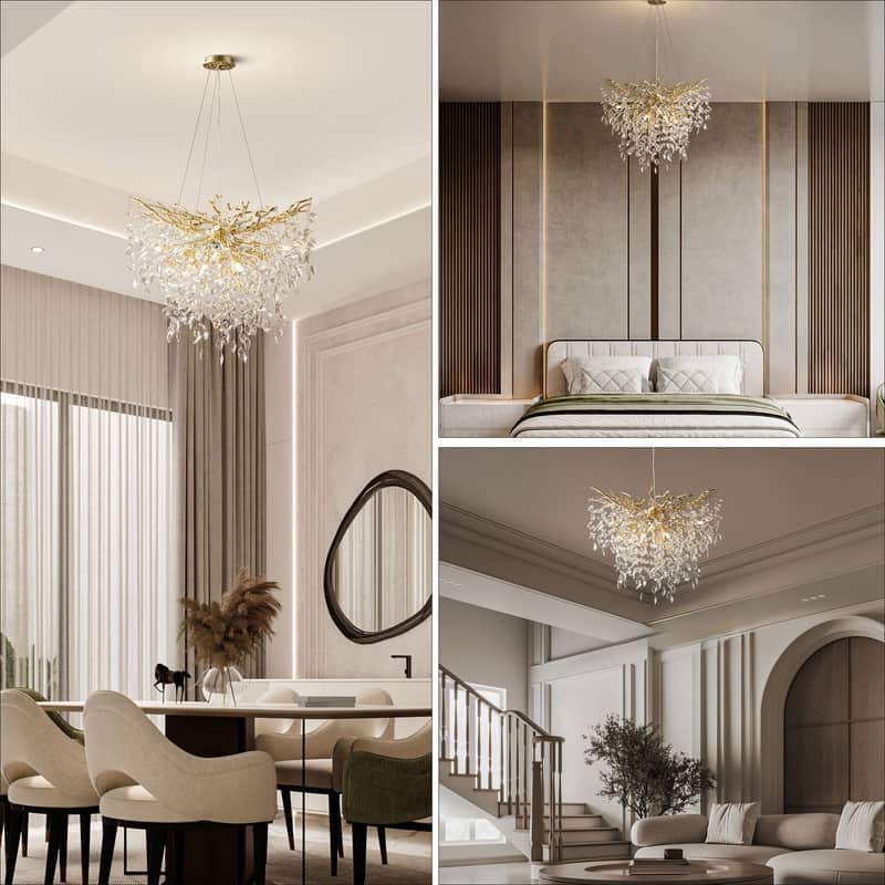 Modern Round Branch Crystal Chandelier, 600-1200mm Diameter, Marquise Cut Crystal Pendant Light