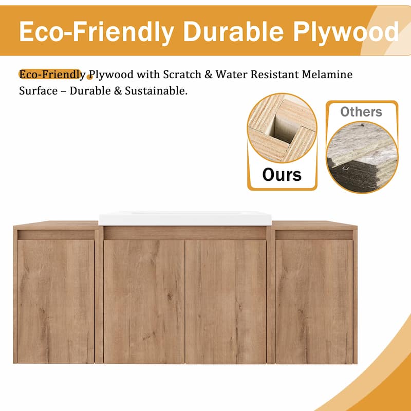 Malwee 36"/48"/60" Floating Bathroom Vanity,Wall Mounted Bathroom Vanity with Sink,Soft Close Door and Adjustable Shelf