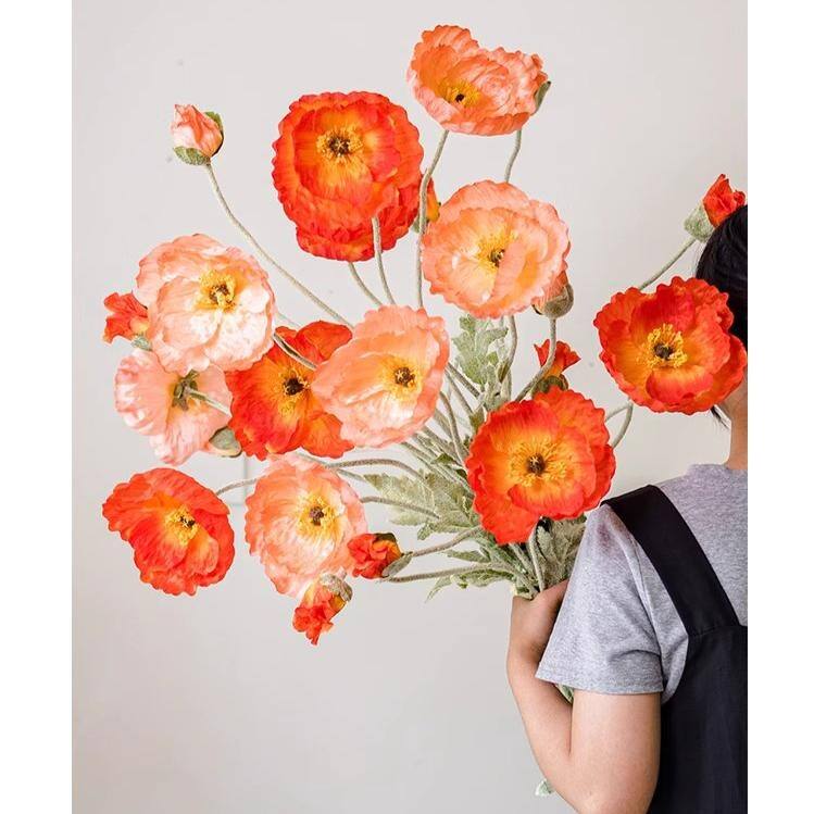 RusticReach Large Silk Poppy Flower Stem 41" Tall