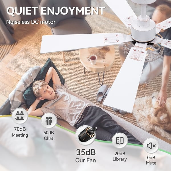 dimension image slide 4 of 5, 42"/52" Modern Farmhouse Ceiling Fan, Remote Control, Quiet Reversible DC Motor, Timer, Black and Walnut Finish
