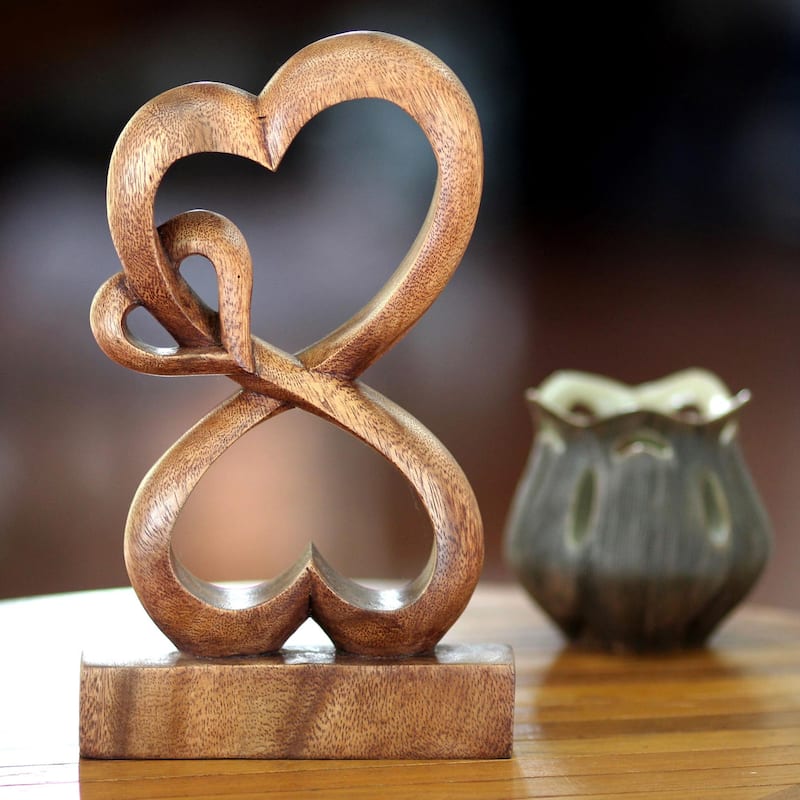 Handmade Love Blossoms Wood Sculpture (Indonesia) - 9.75" H x 6" W x 1.5" D
