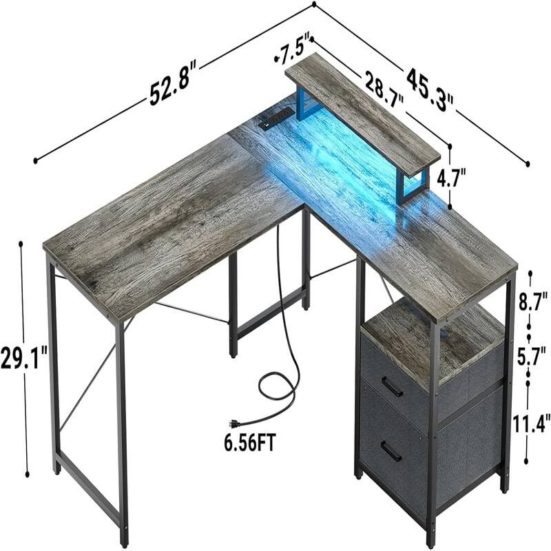 L Shaped Computer Desk with Storage File Drawer