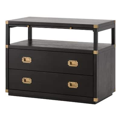 35 Inch Wood Nightstand with 2 Drawers and 1 Shelf, Modern Gold, Black