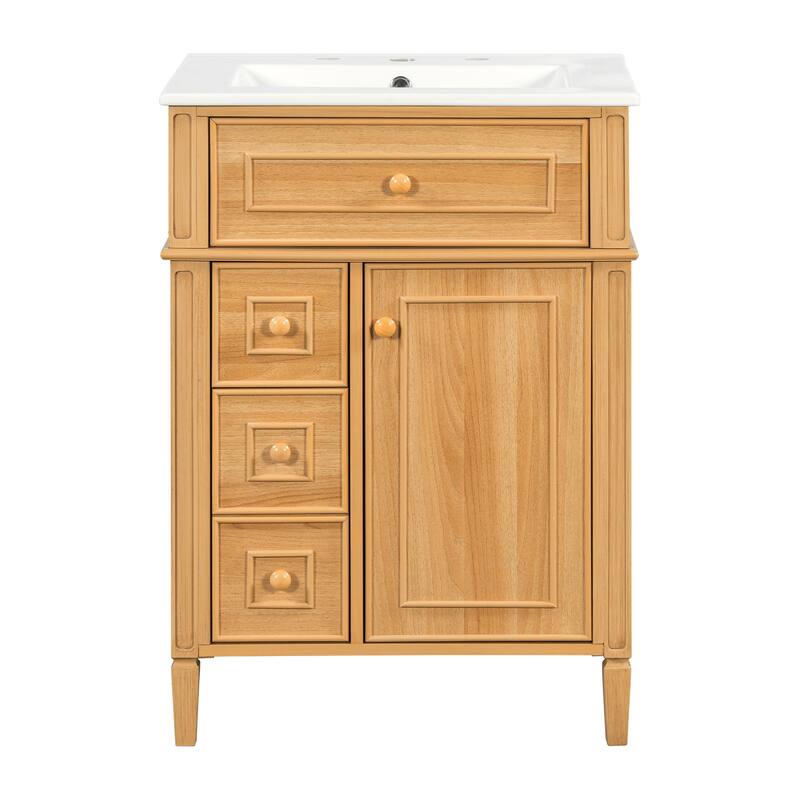 Freestanding Bathroom Vanity with Sink, Center Rectangular Ceramic Sink Bathroom Storage Cabinet, 24"/30"