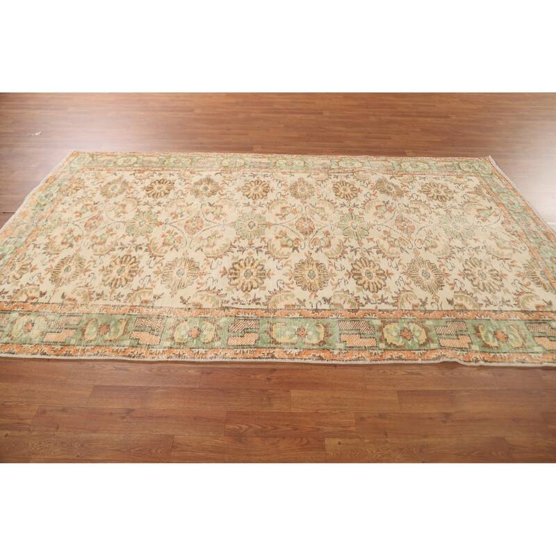 Distressed Sparta Turkish Vintage Area Rug Hand-Knotted Wool Carpet - 5'3"x 8'11"