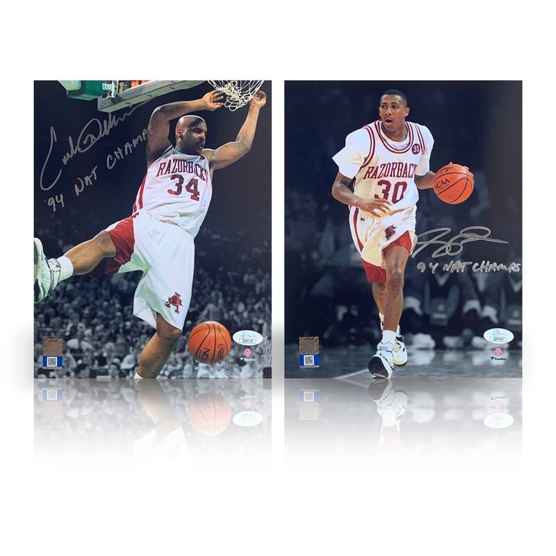 Corliss Williamson & Scotty Thurman Autographed Arkansas 1994 Signed 8x10 Photo JSA COA - 8'6" x 11'6"