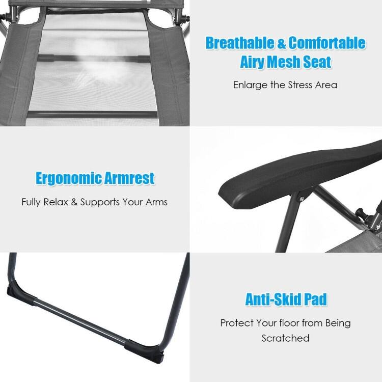 4 Pcs Patio Garden Adjustable Reclining Folding Chairs with Headrest - 28" x 23" x 40" (L x W x H)