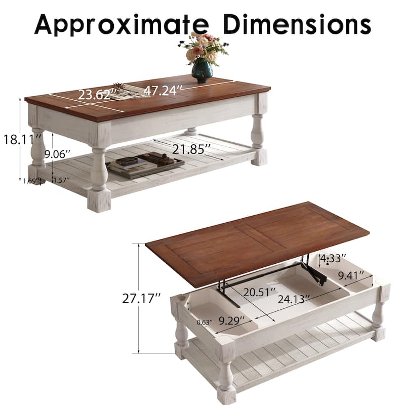 Retro Lift-Top Coffee Table with Hidden Compartment & Lower Shelf