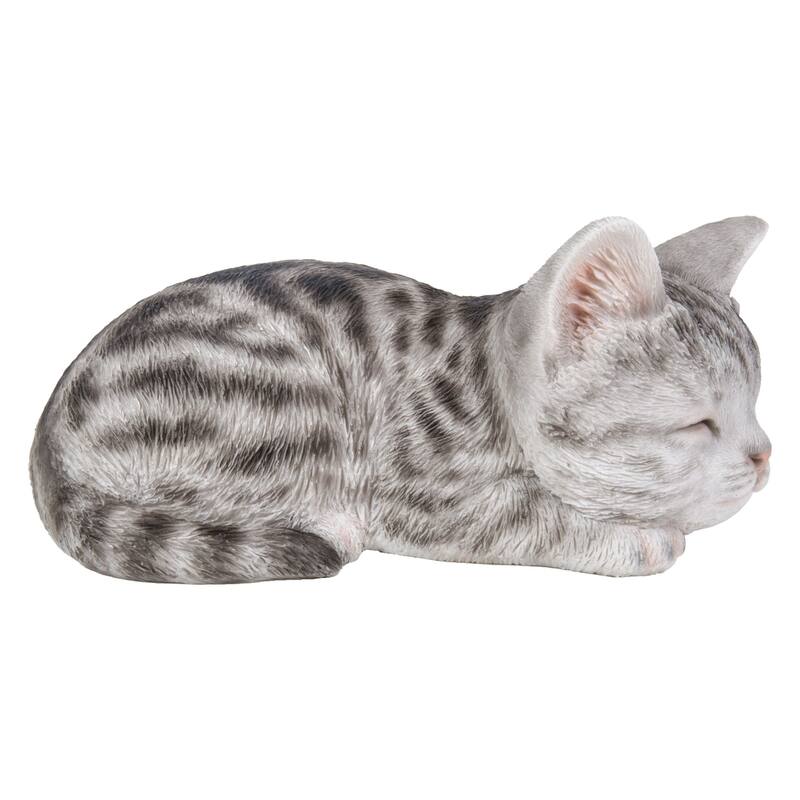 Sleeping Tabby Kitten Outdoor Garden Statue - Gray - 7"