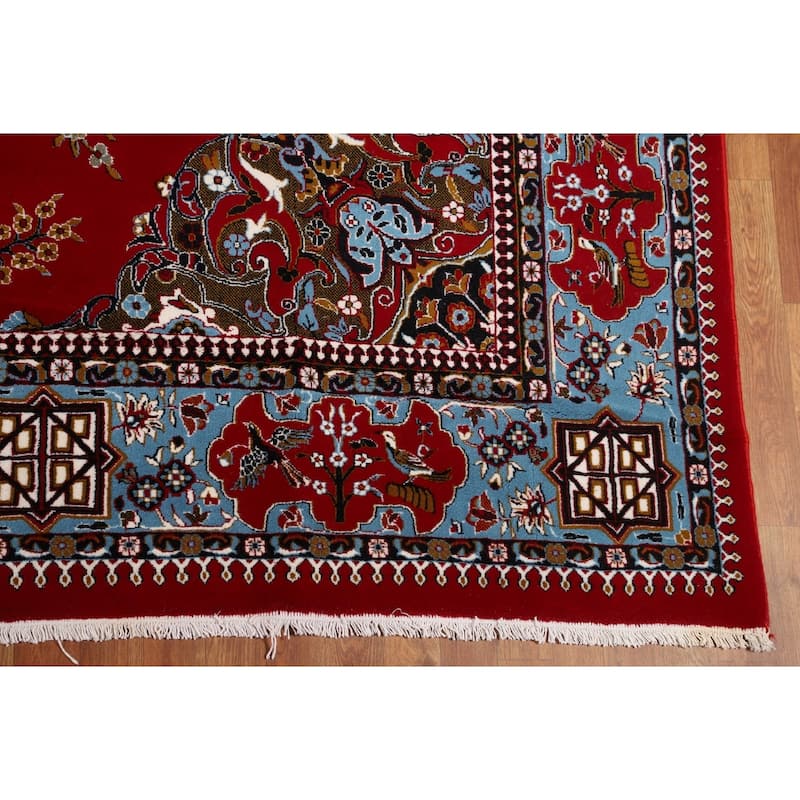 Animals Red Pictorial Kashan Turkish Area Rug Machine Made Carpet - 9'7" x 13'1"