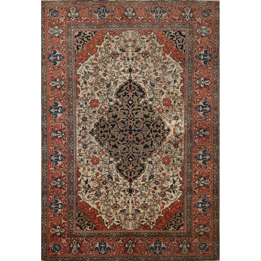 Pre-1900 Antique Vegetable Dye Sarouk Farahan Persian Wool Carpet - 4'5" x 6'10"