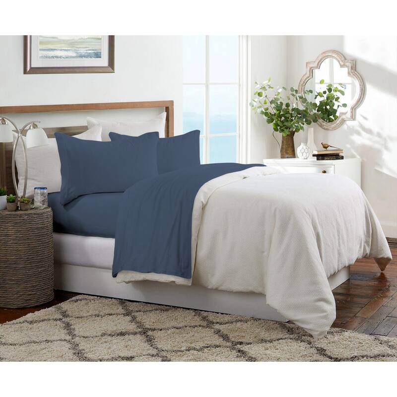 Brooklyn Flat Jersey Knit Bed Sheet Set - Twin - Denim Blue