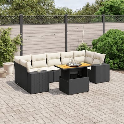 vidaXL Patio Sofa Set with Cushions Balcony Modular Sofas 8 Piece Poly Rattan - 21.7 x 39.4 x 28.7
