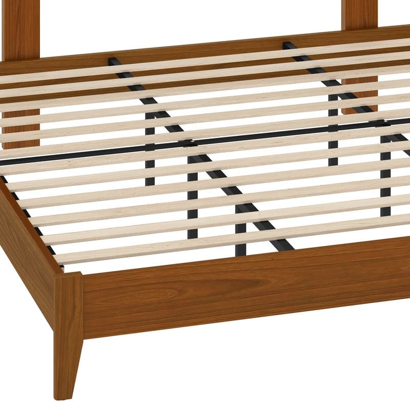 Moasis Farmhouse Rustic Brown Wood Bed Frame with Adjustable Headboard&Slats Support