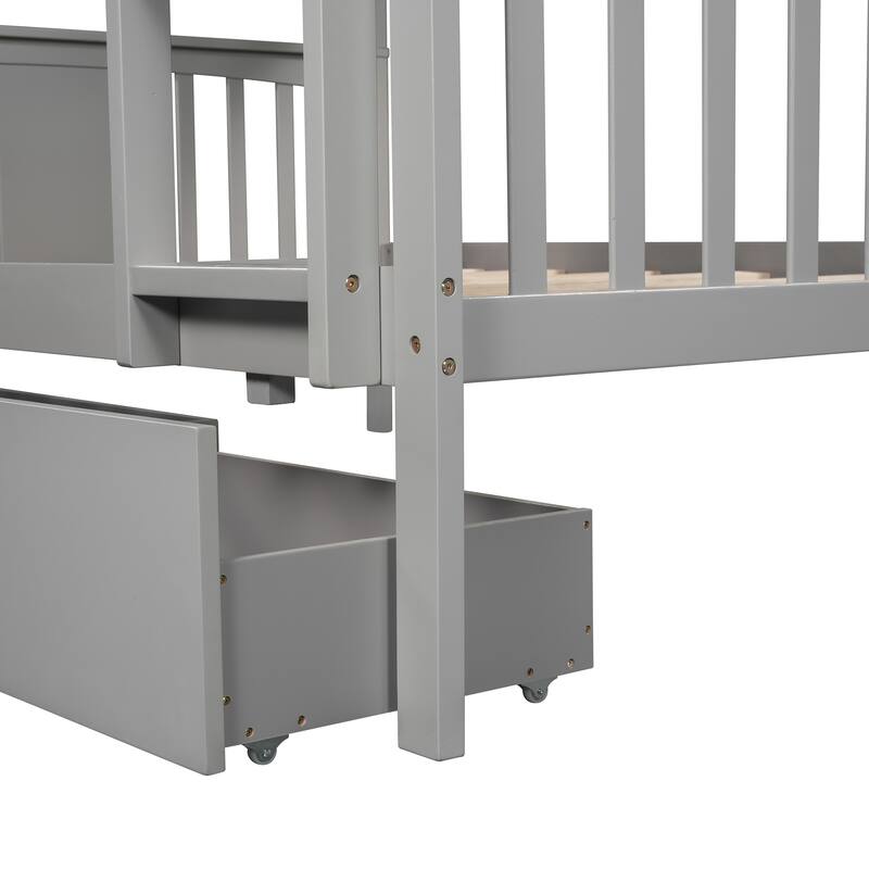Roomfitters Full Over Full Bunk Bed with Drawers and Ladder, Solid Wood Frame for Bedroom or Guest Room