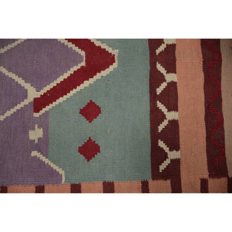Hand Woven Oriental 100% Wool Carpet Southwestern Tribal Multi-Colored Kilim Runner Rug - 12' 10'' X 3' 2''