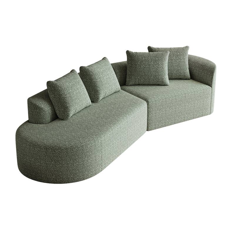 Modular Curved Sectional Sofa, Oversized Chenille Cloud Couch, Compressed Upholstered Sofa with 4 Throw Pillows