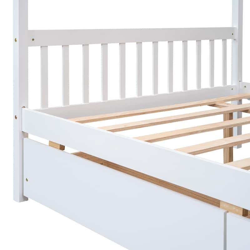 Full Size Wooden House Bed with Storage Drawers - Imaginative Kids Bed Frame