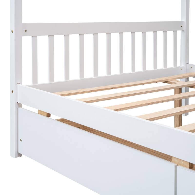 House Platform Bed Daybed with 2 Drawers and Roof for Kids Teens
