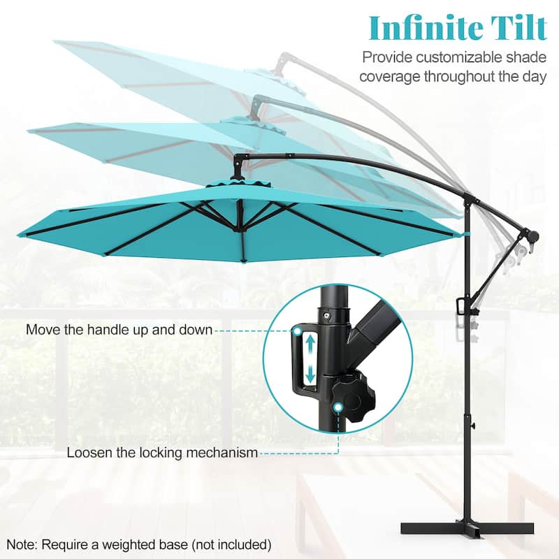 Gymax 10 FT Patio Offset Umbrella w/ X-shaped Base Infinite Tile &