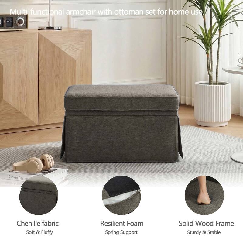 Rectangle Chenille Upholstered Storage Ottoman