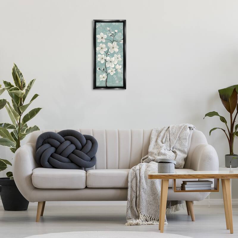Stupell Apple Blossom on Green Framed Floater Canvas Wall Art Design By Janet Tava