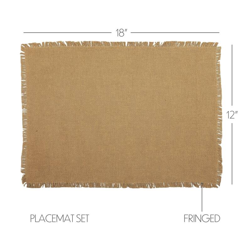 Set of 6 Fringed Burlap Placemats (12 x 18 in.) - Placemat 12x18