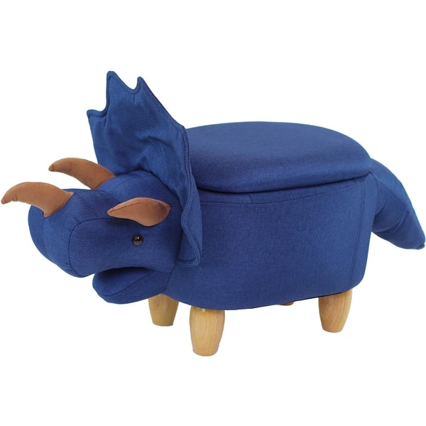 slide 2 of 16, Critter Sitters 15-In. Seat Height Denim Blue Triceratops Dino Storage Ottoman, Furniture for Nursery, Bedroom, and Playroom