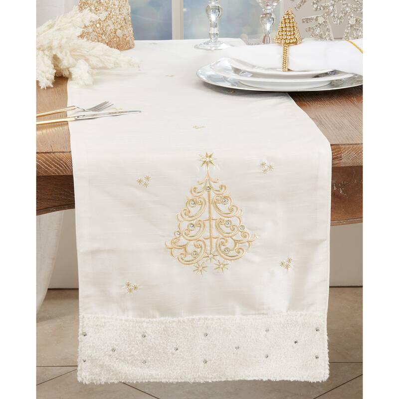 Festive Embroidered Christmas Tree Table Runner - 16"x72"
