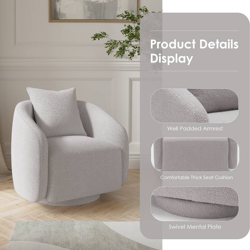 Swivel Accent Chair, Barrel Armchair with Back Pillow & Wood Frame for Living Room, Bedroom, Office