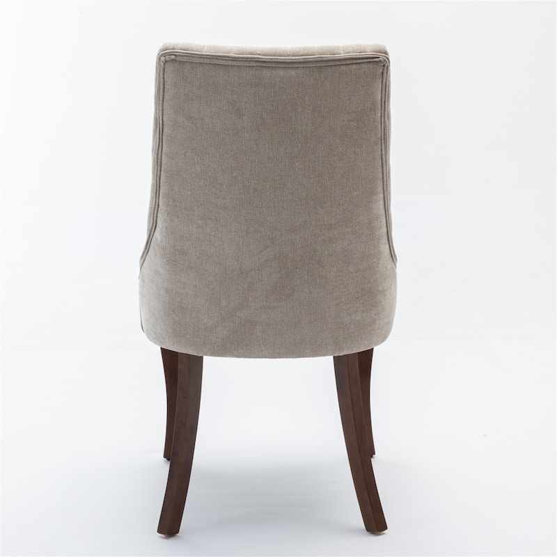 Linen Dining Chairs with Curved Solid Wood Legs (Set of 2)