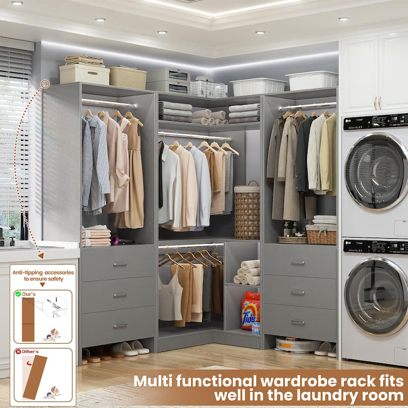 Cimly Set of 3 Freestanding Corner Closet System, Space-saving Closet Organizer for Walk-in/ Reach-in Closet