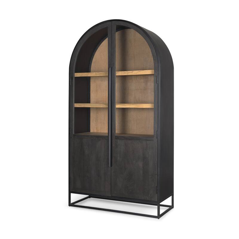 Sloan Black/ Dark Brown Arched Display Dining Cabinet - 80"H Black