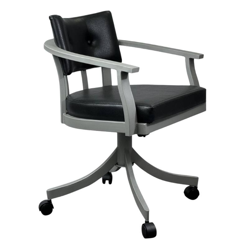 Tempo Furniture Regal Caster Swivel & Tilt Dining Chair w/ Arms Armchair Nickel Powder Coat Finish & Black Polyurethane