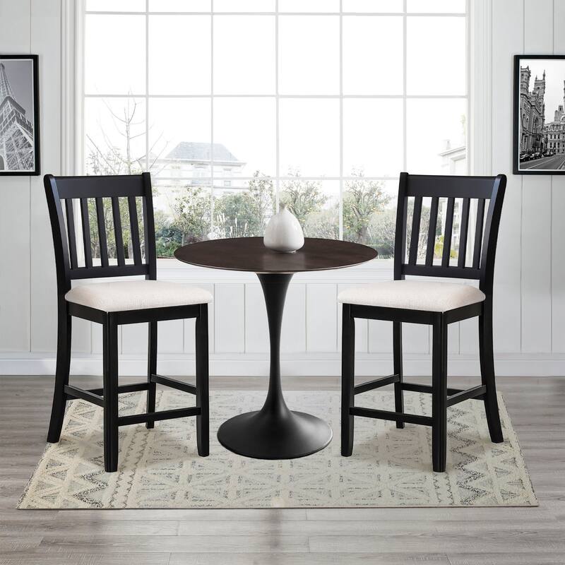Modern Solid Wood 2 Piece Bar Dining Chair Set with Cushions, Slatted Backrest for Dining Room Kitchen Living Room Bedroom