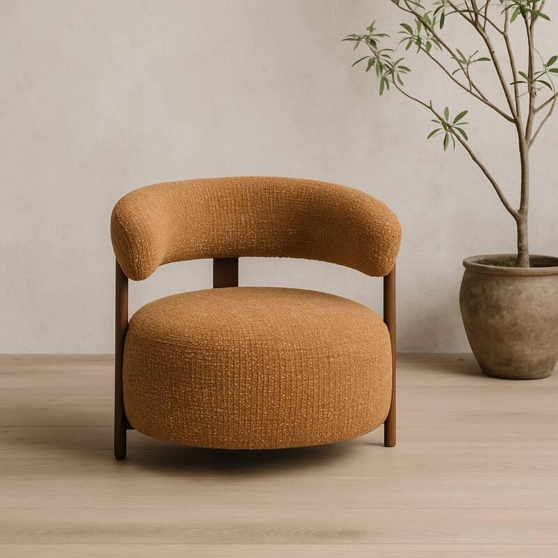 Modern Upholstered Lounge Chair With Curved Back With Wood-look Metal Frame