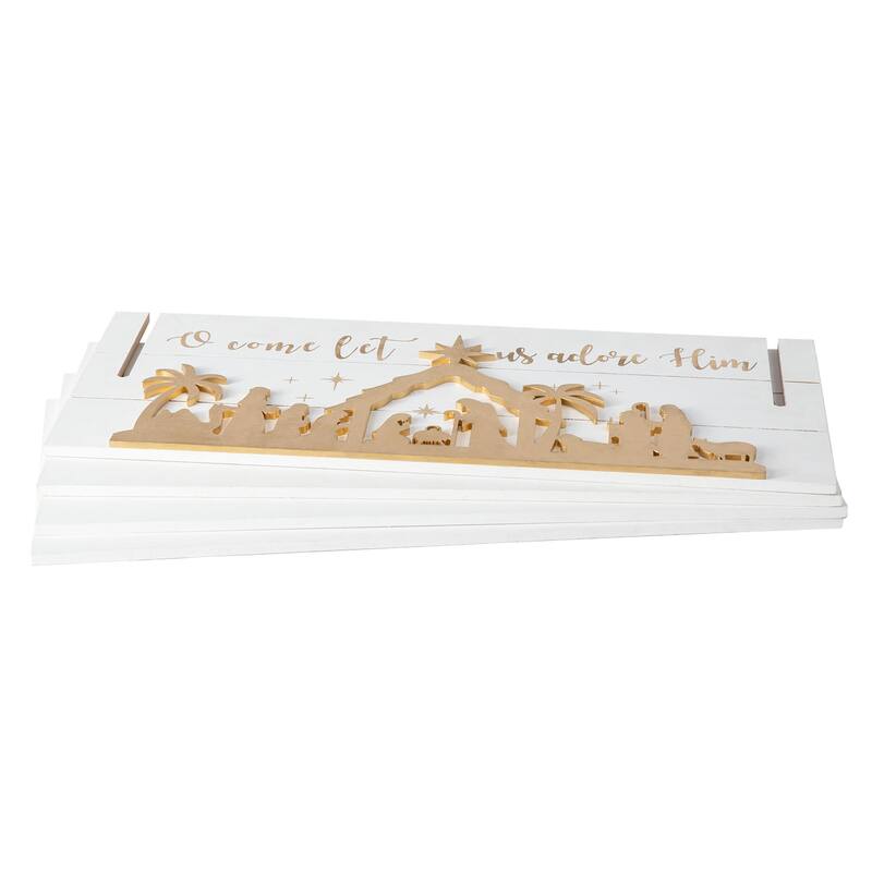 Glitzhome 24"L Wooden 3D Nativity Scene Christmas Tree Collar