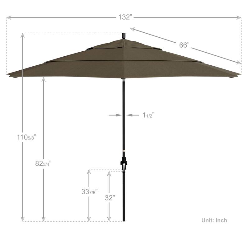 California Umbrella 11' Rd. Alum/Fiberglass Rib Market Umb,Crank Lift/Collar Tilt, Dbl Wind Vent, Black Finish, Olefin Fabric