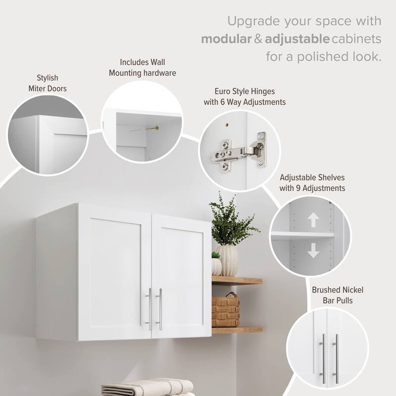 Prepac Elite Wall Cabinet with Panel Doors 16.75" D x 32" W x 24" H - 32 in W x 24 in H x 16.75 in D
