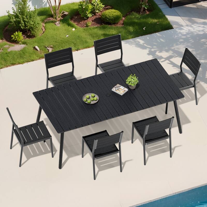 7 Pieces Outdoor Dining Set Aluminum Dining Table with Stackable Chairs