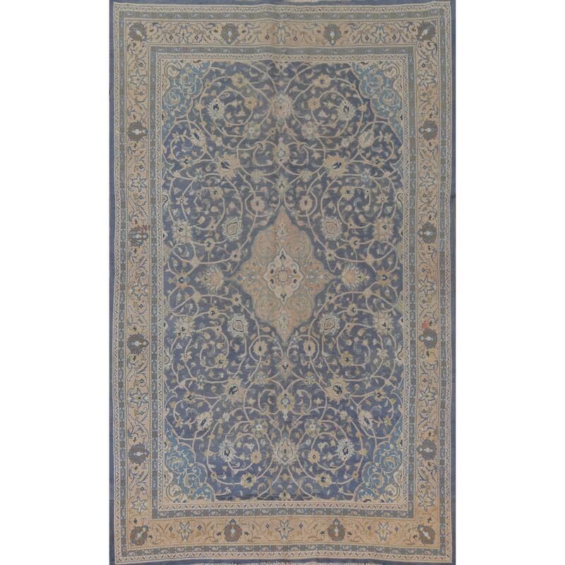 Hand Knotted Oriental 100% Wool Carpet Traditional Floral Navy Blue & Blues Sarouk Area Rug - 10' 4'' X 6' 8''