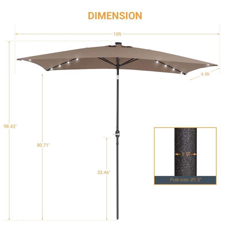 LIVOOSUN 10x6.5ft Steel Solar-Powered LED Patio Umbrella,w/Crank Tilt