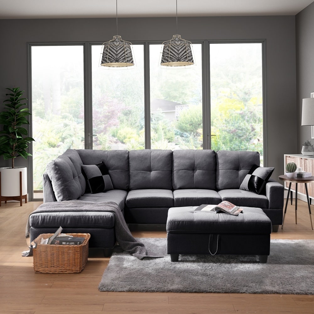 103.5" Modular L-Shaped Corner Sectional Sofa with Storage Ottoman for Living Room