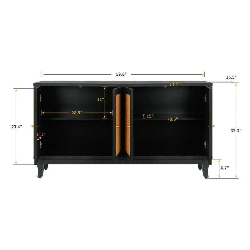 Handcrafted Premium Grain Panels Rattan Cabinet with Adjustable Shelves