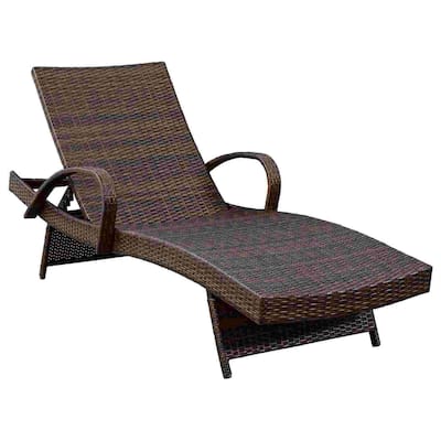 Reclining Chaise Lounge with Wicker Frame, Set of 2, Brown