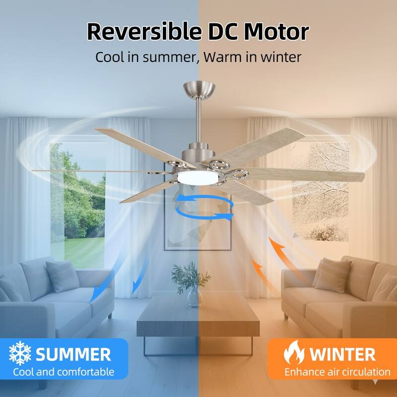 MLiAN 64 in. 6 Playwood Blade Dc Motor Indoor Downrod Gray Standard Ceiling Fan with Remote Integrated LED - 64''