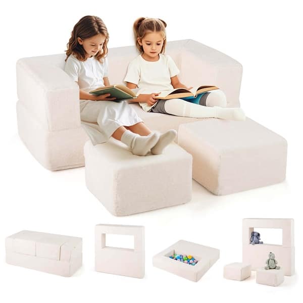 slide 2 of 9, Costway Modular Kids Sofa Children's Couch/High Chair with Armrests - See Details Beige - See Details