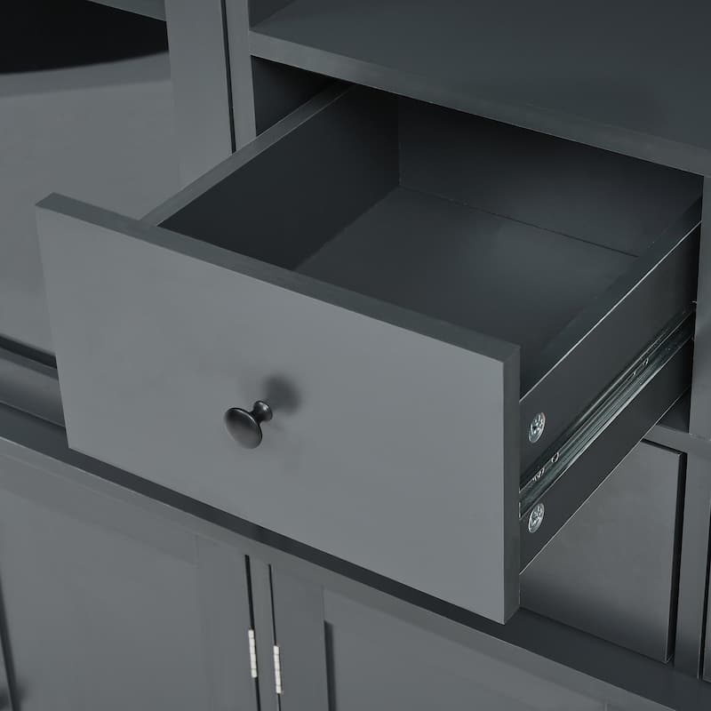 47.2x15.7x75inch Freestanding Buffet with Hutch, Tall Kitchen Pantry Cabinet with 4 Drawers, Door Shelves and Pull-out Trays