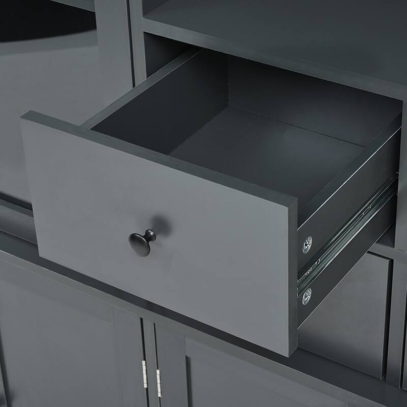 Tall Kitchen Pantry Cabinet, 75" Freestanding Buffet with Hutch, 4 Drawers, Door Shelves & Pull-Out Trays, Dining Room Storage